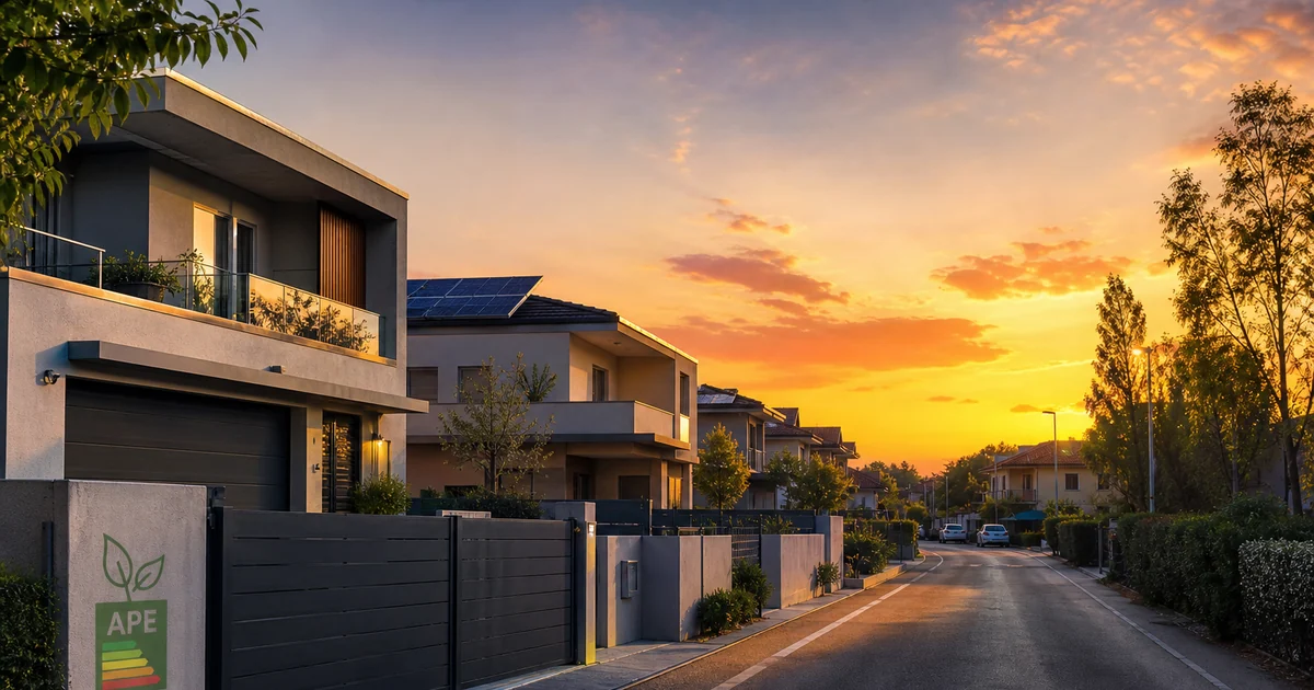Quartiere residenziale Padova — efficienza energetica e valore immobiliare, illustrazione editoriale Righetto