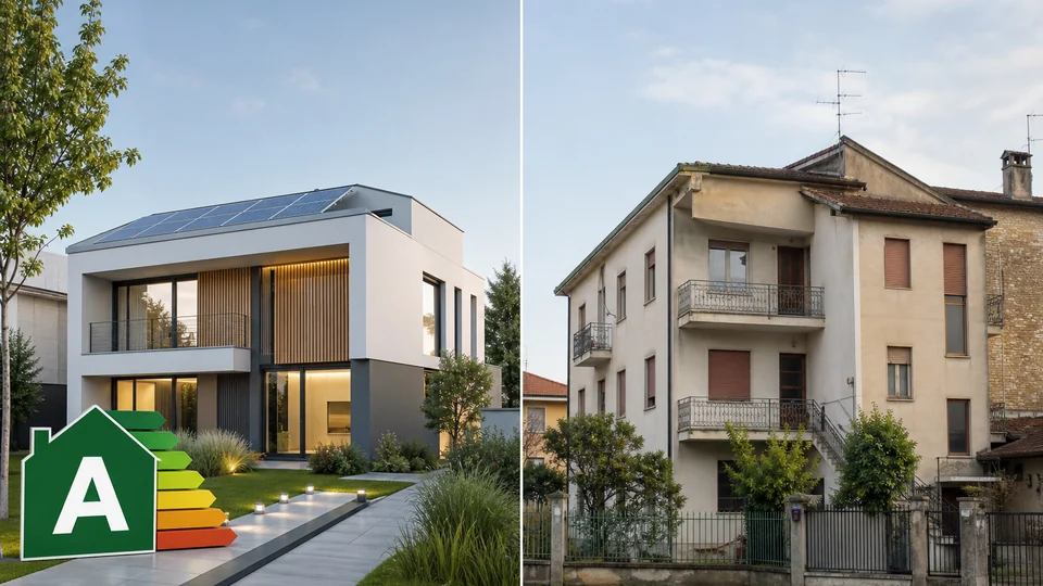 Confronto editoriale tra immobile efficiente e edificio energivoro — Padova