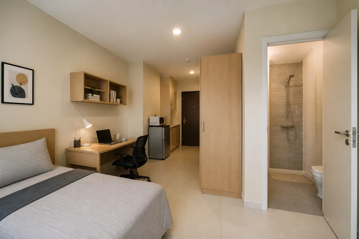 Interno illustrativo loft con bagno privato